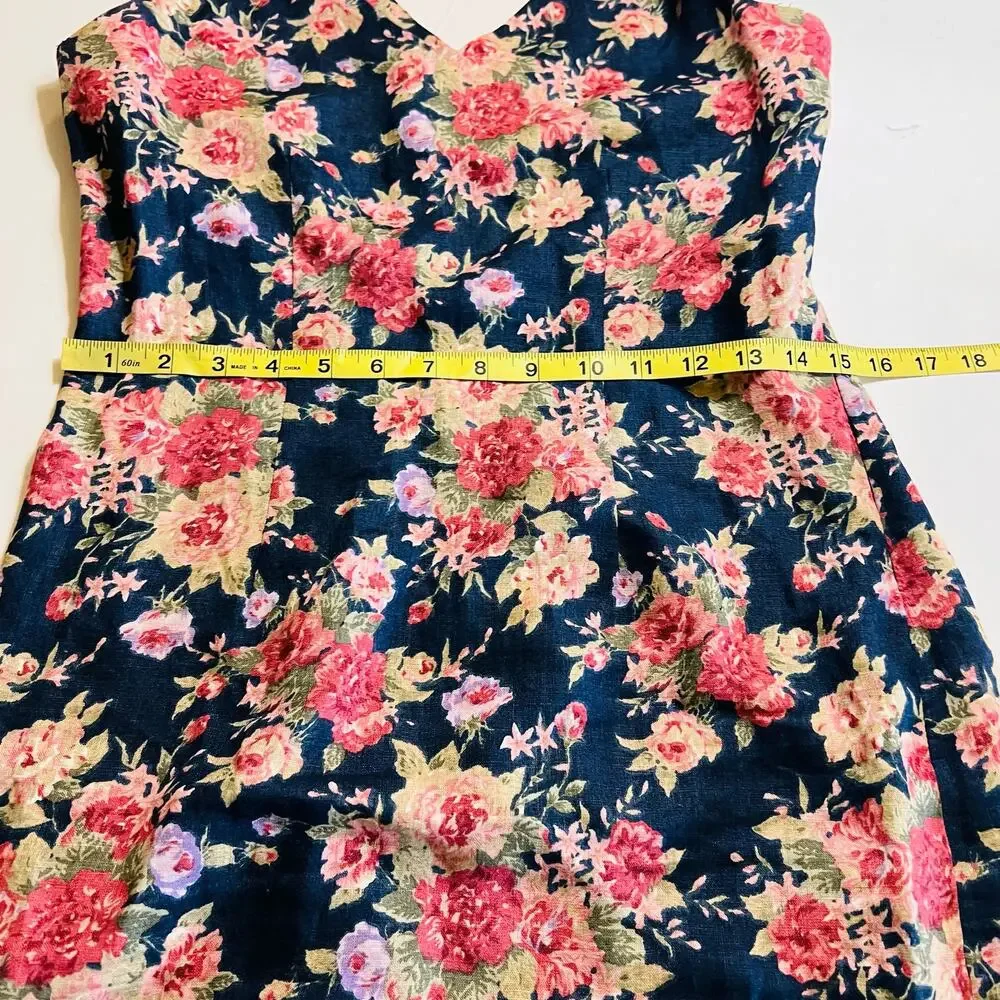 Boston Proper Linen Floral V Neck Dress Size 4 - Picture 5 of 7